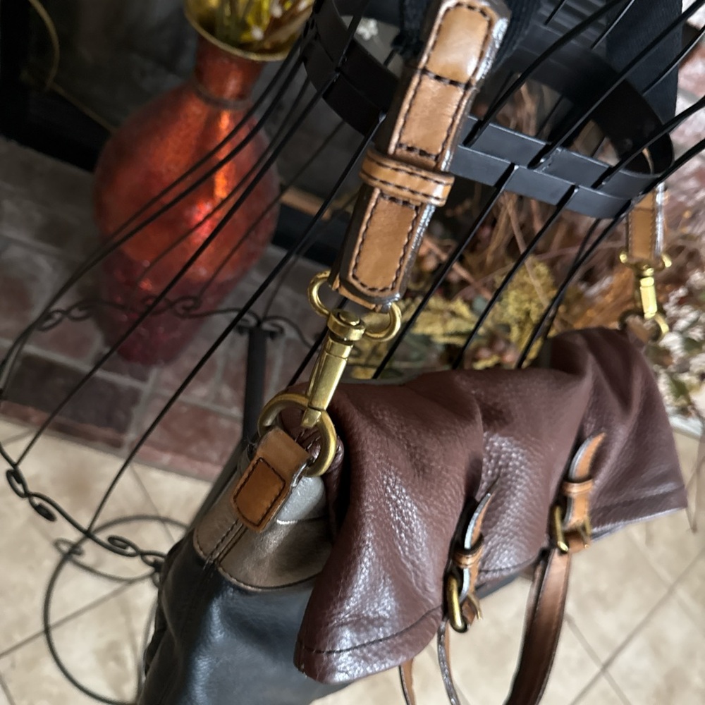 Fossil Brown Gold Black Colorblock Leather Crossbody - Picture 5 of 11